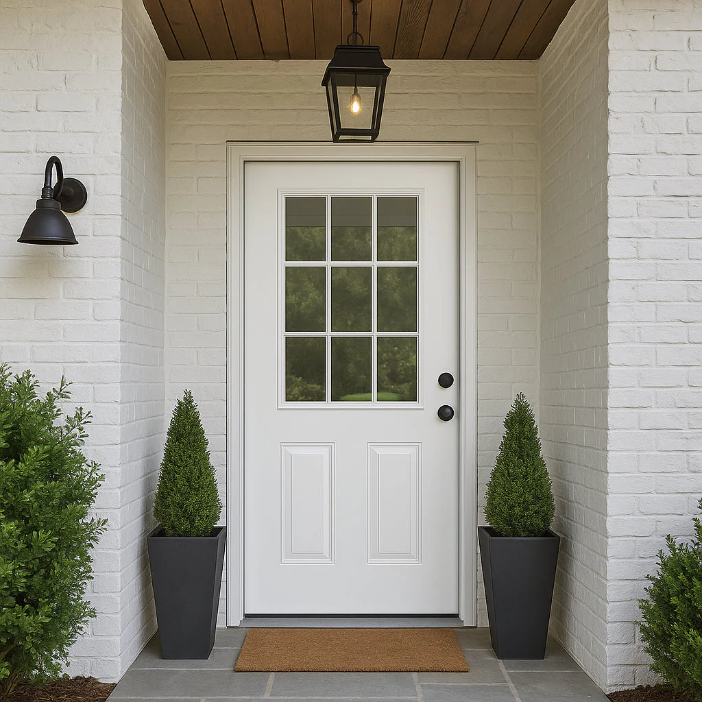 Masonite 32 x 80 in. 9 Lite Left Hand Inswing Primed White Smooth Fiberglass Prehung Exterior Door - Image 4