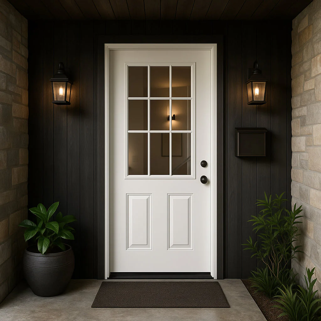 Masonite 32 x 80 in. Right-Hand Inswing 9 Lite Primed Fiberglass Prehung Front Door with No Brickmold - Image 3