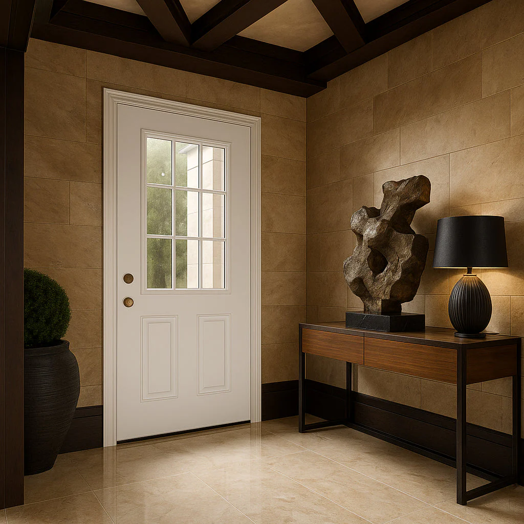 Masonite 32 x 80 in. Right-Hand Inswing 9 Lite Primed Fiberglass Prehung Front Door with No Brickmold - Image 5