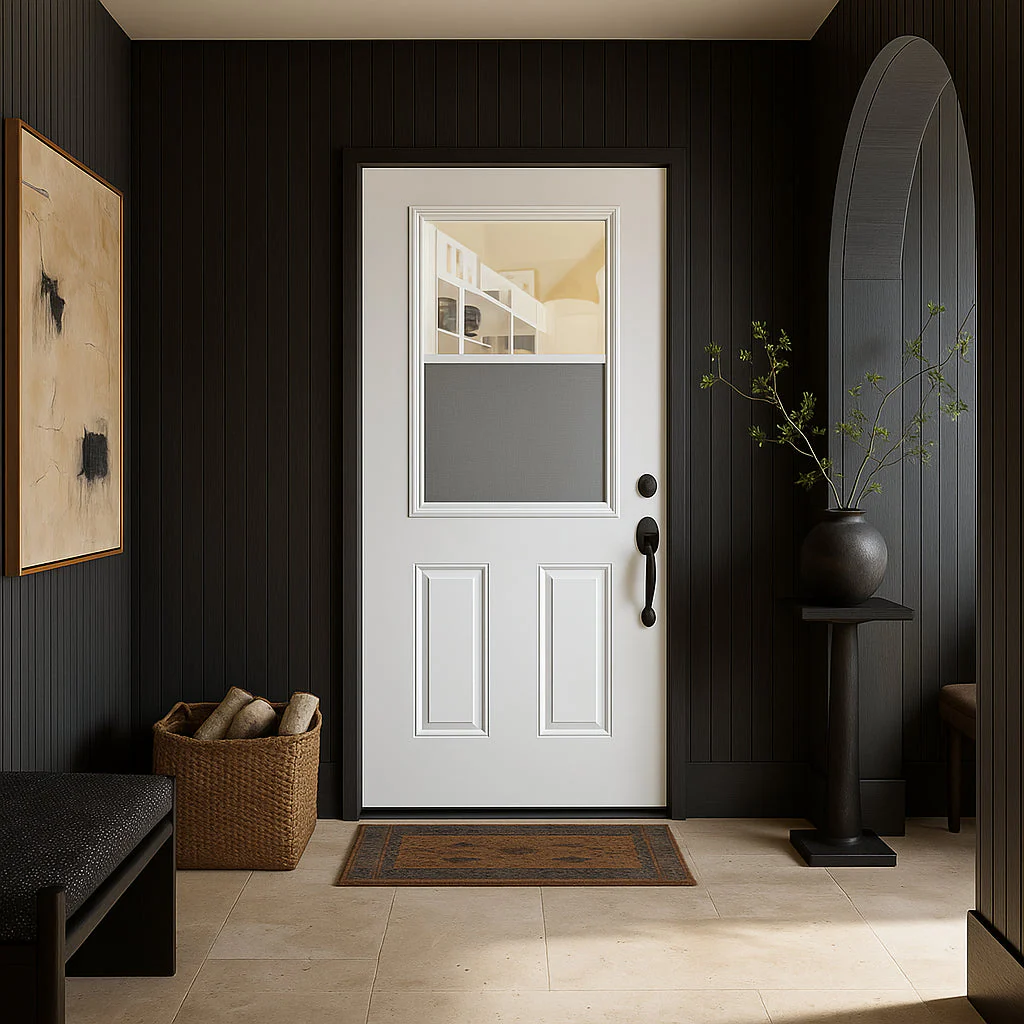 Masonite 32 x 80 in. Vent Lite Right-Hand Inswing Primed Smooth Fiberglass Prehung Front Exterior Door No Brickmold - Image 3