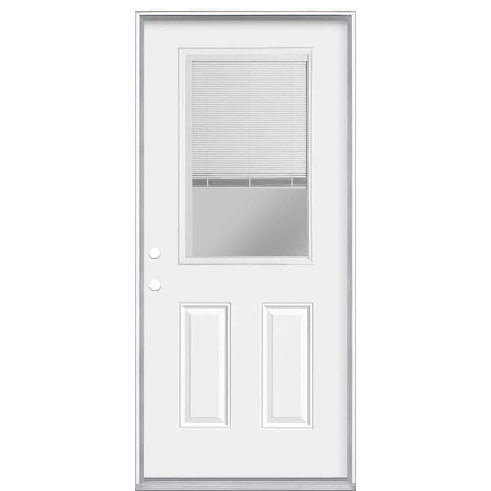 Masonite 36 in. x 80 in. Premium Half Lite Mini Blind Primed Steel Prehung Front Door with No Brickmold, Right-Hand Inswing