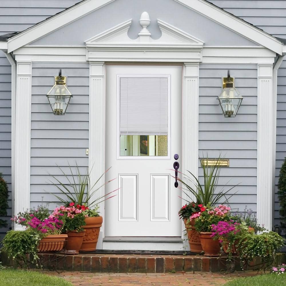 Masonite 36 in. x 80 in. Premium Half Lite Mini Blind Primed Steel Prehung Front Door with No Brickmold, Right-Hand Inswing - Image 2