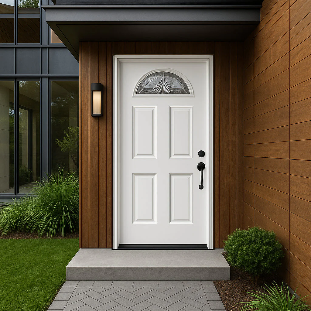 Masonite 36 x 80 in. Left-Hand Inswing Providence Fan Lite Primed Fiberglass Prehung Front Exterior Door, No Brickmold - Image 4