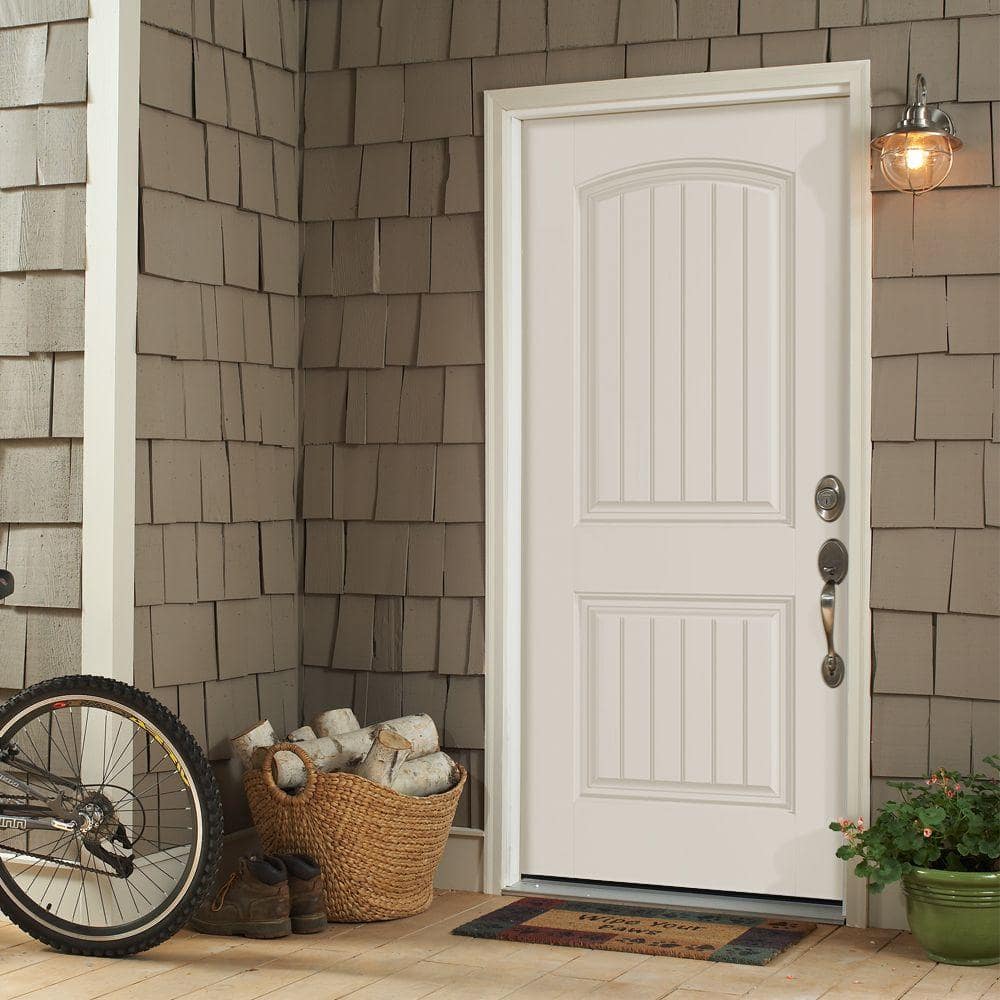 Masonite Cheyenne 2-Panel Primed Smooth Fiberglass Prehung Front Door, No Brickmold, Left-Hand Inswing, 36 in. x 80 in. - Image 2