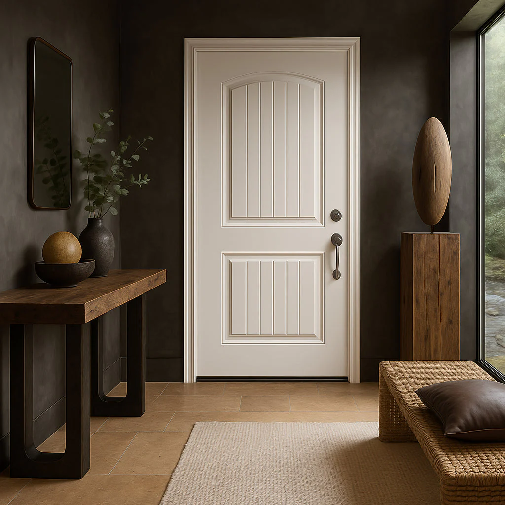 Masonite Cheyenne 2-Panel Primed Smooth Fiberglass Prehung Front Door, No Brickmold, Left-Hand Inswing, 36 in. x 80 in. - Image 3