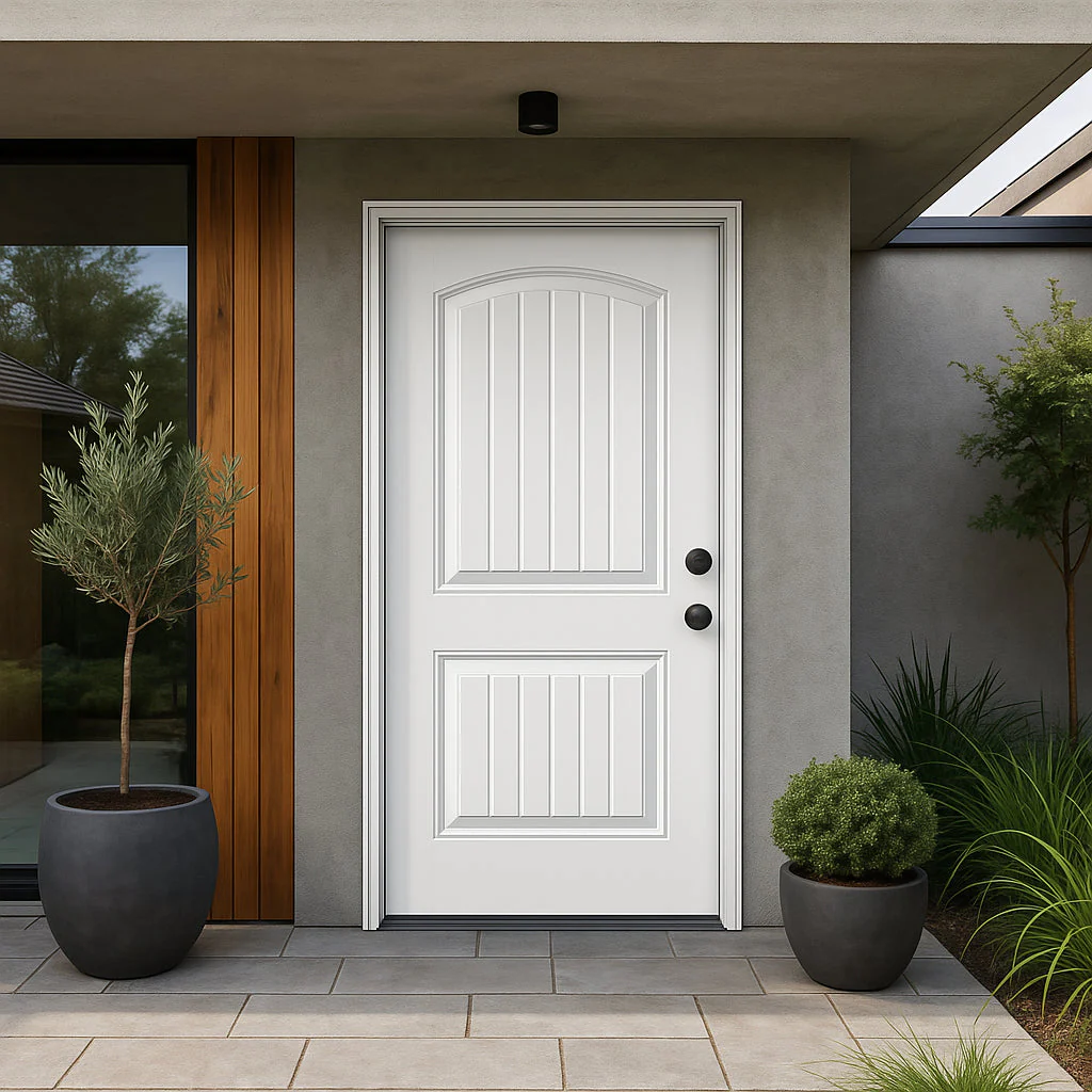 Masonite Cheyenne 2-Panel Primed Smooth Fiberglass Prehung Front Door, No Brickmold, Left-Hand Inswing, 36 in. x 80 in. - Image 4