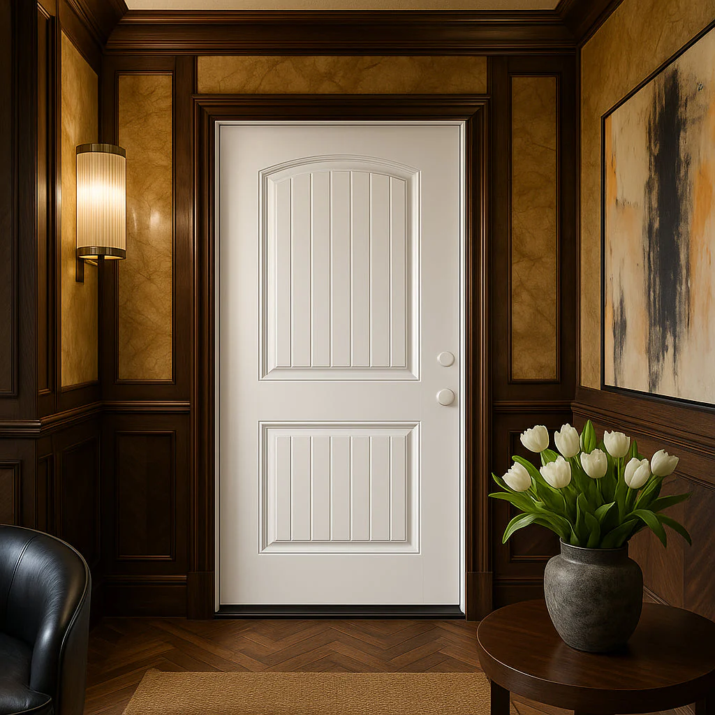 Masonite Cheyenne 2-Panel Primed Smooth Fiberglass Prehung Front Door, No Brickmold, Left-Hand Inswing, 36 in. x 80 in. - Image 5