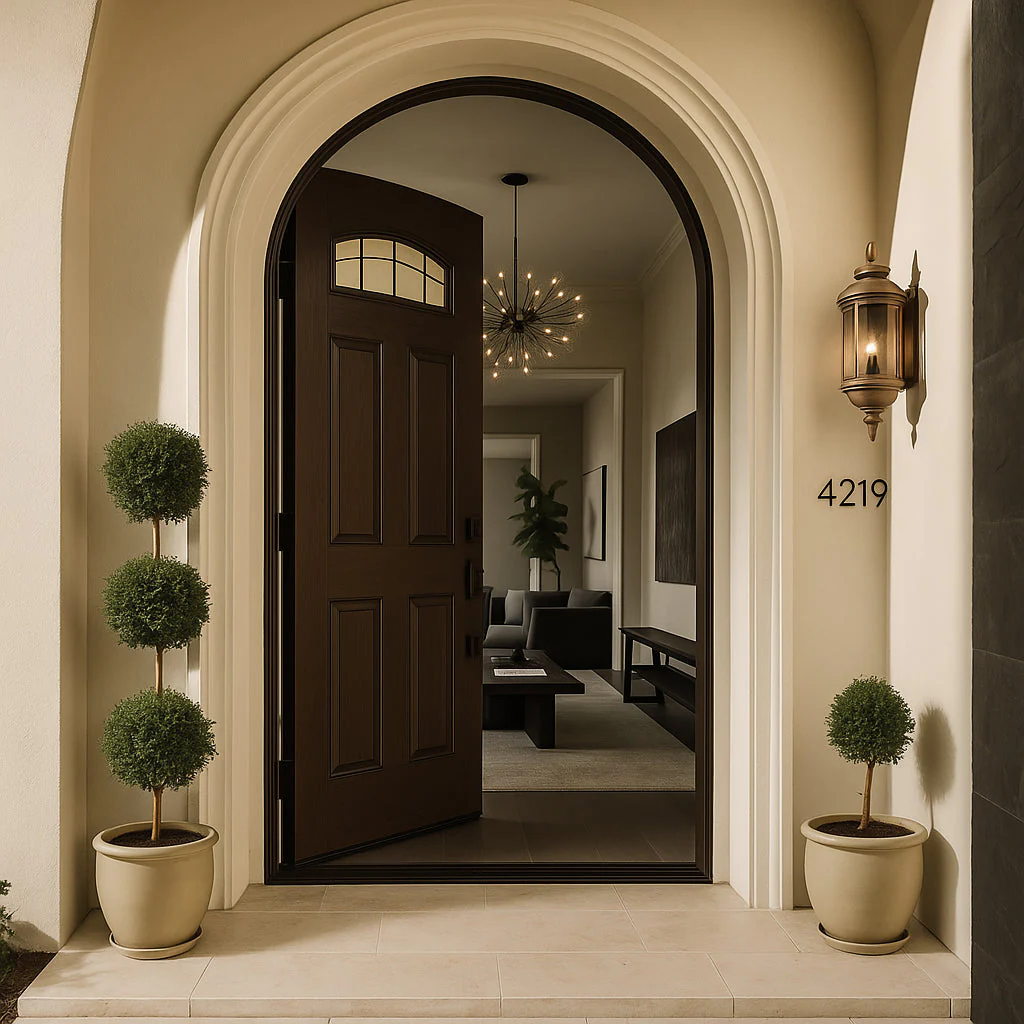 Masonite Croxley Camber Fan Lite 36 in. x 80 in. Right-Hand Oak Grain Espresso Finished Fiberglass Prehung Front Door (No Brickmold) - Image 3