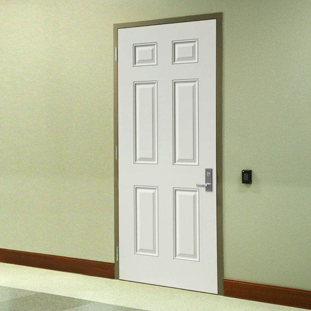 Masonite Utility 6-Panel Primed Steel Prehung Front Door, No Brickmold, Right-Hand Inswing, 32 in. x 80 in. - Image 2