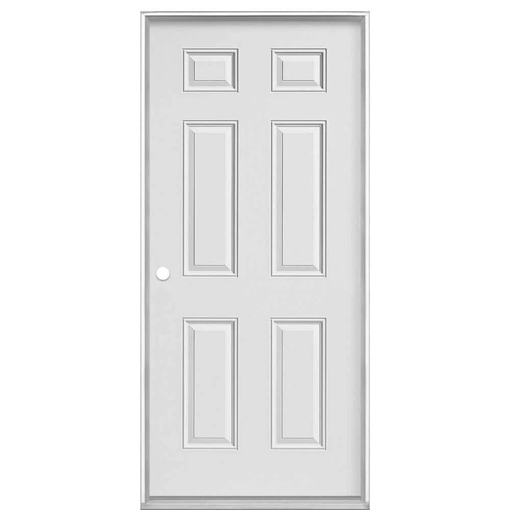 Masonite Utility 6-Panel Primed Steel Prehung Front Door, No Brickmold, Right-Hand Inswing, 36 in. x 80 in.