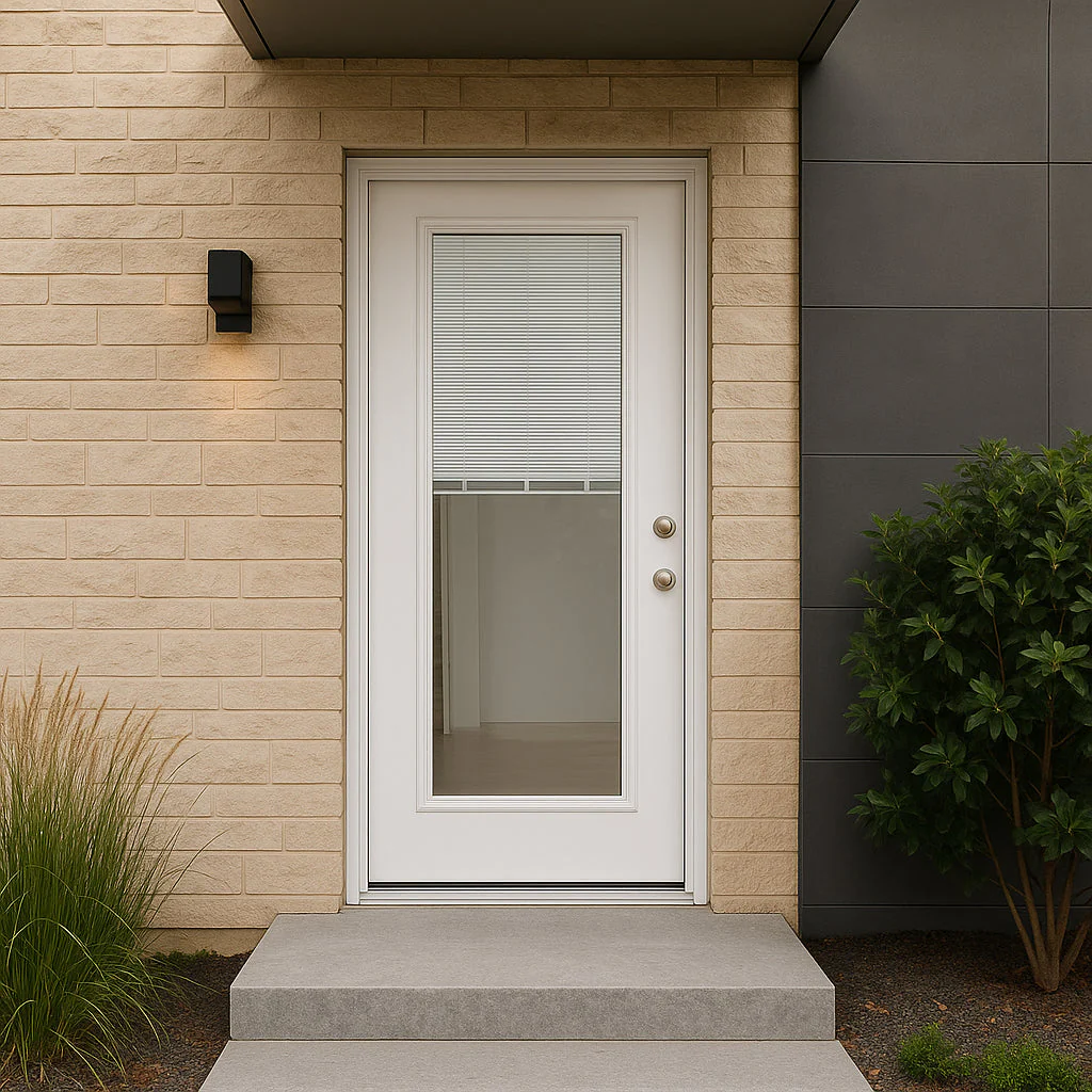 Masonite VistaGrande 32 in. x 80 in. Left Hand Inswing Full Lite Mini Blind Primed Smooth Fiberglass Prehung Exterior Door - Image 5