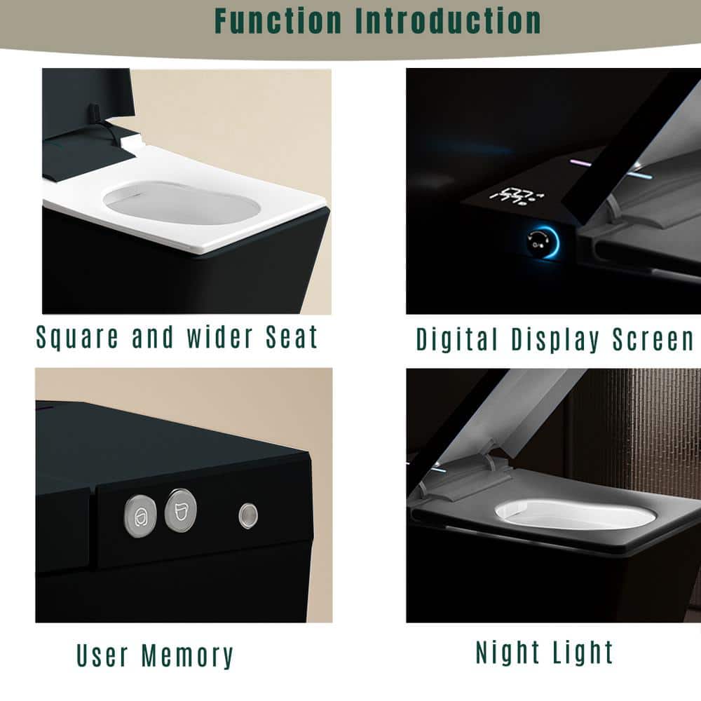 Matte Black Square Smart Toilet with Built-in Tank, Deodorizing Auto Open/Close - Image 6