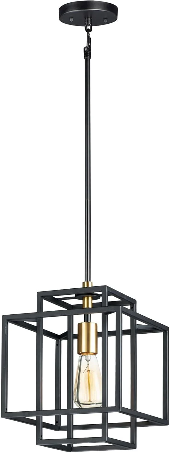 Maxim Lighting Liner 1-Light Small Pendant, Black/Satin Brass, 9.75 in Square