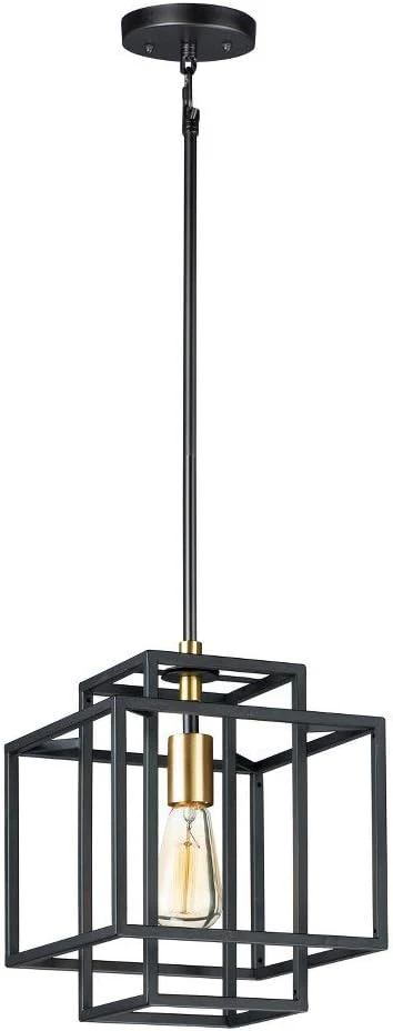 Maxim Lighting Liner 1-Light Small Pendant, Black/Satin Brass, 9.75 in Square - Image 2