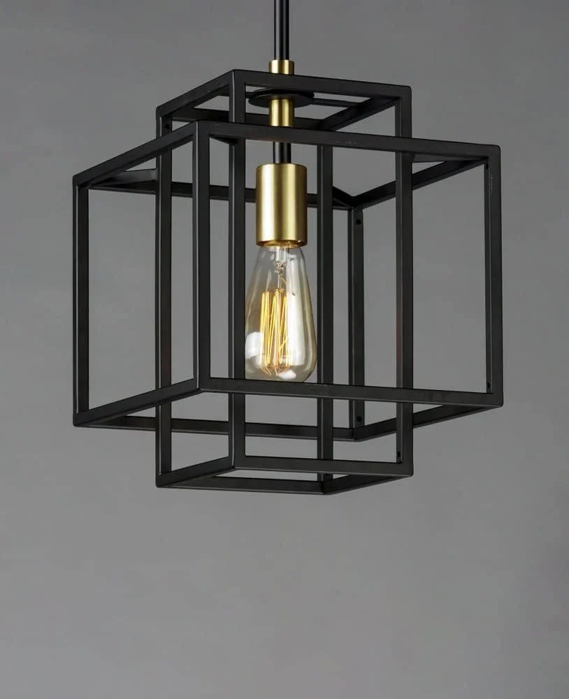 Maxim Lighting Liner 1-Light Small Pendant, Black/Satin Brass, 9.75 in Square - Image 3