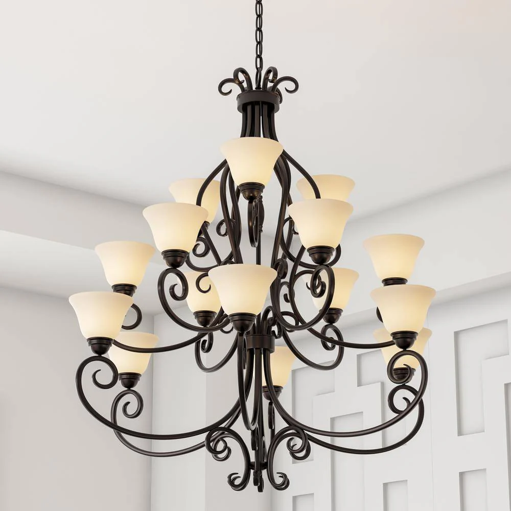Maxim Lighting Manor 15-Light Oil-Rubbed Bronze Chandelier with Frosted Ivory Glass - Image 5