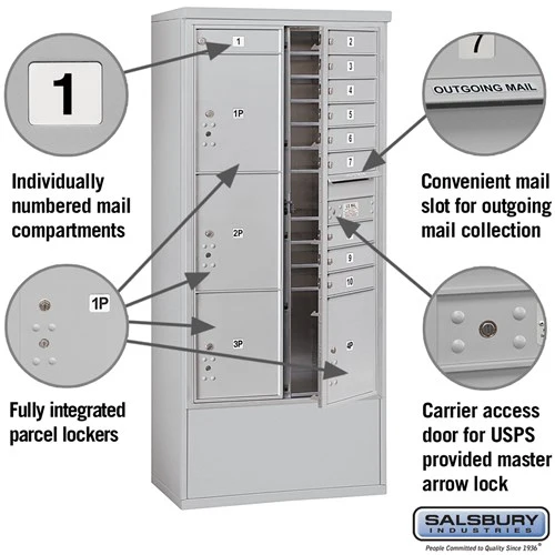 Maximum Height Free-Standing 4C Horizontal Mailbox with 10 Doors and 4 Parcel Lockers - Image 2