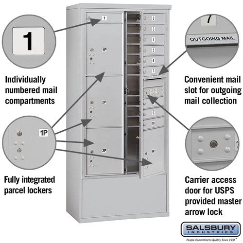 Maximum Height Free-Standing 4C Horizontal Mailbox with 10 Doors and 4 Parcel Lockers - Image 2