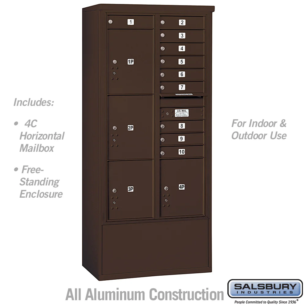 Maximum Height Free-Standing 4C Horizontal Mailbox with 10 Doors and 4 Parcel Lockers - Image 5