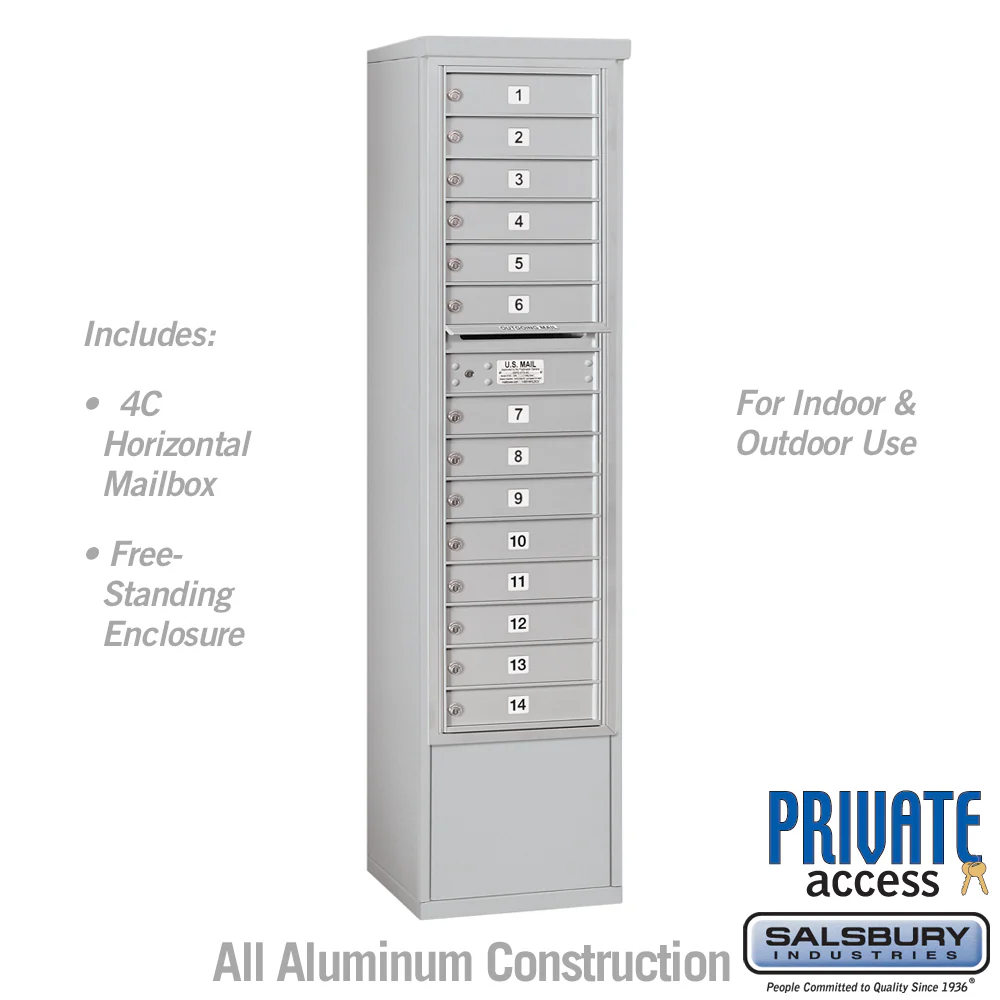 Maximum Height Free-Standing 4C Horizontal Mailbox with 14 Doors and Private Access