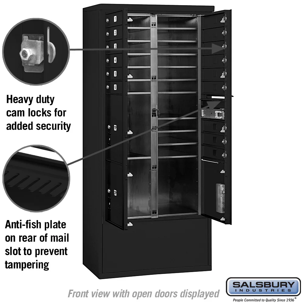 Maximum Height Free-Standing 4C Horizontal Mailbox with 15 Doors and 3 Parcel Lockers in Black with Private Access - Image 3