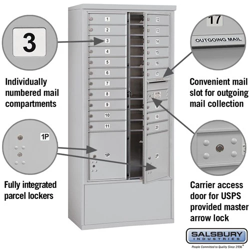 Maximum Height Free-Standing 4C Horizontal Mailbox with 20 Doors and 2 Parcel Lockers - Image 2