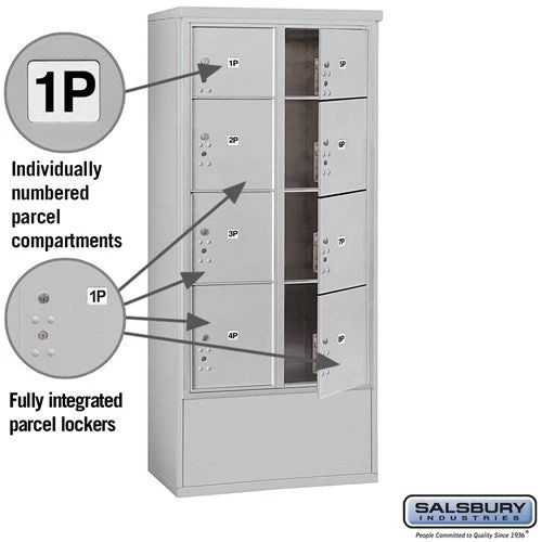 Maximum Height Free-Standing 4C Horizontal Parcel Locker with 8 Parcel Lockers in Aluminum with USPS Access - Image 2