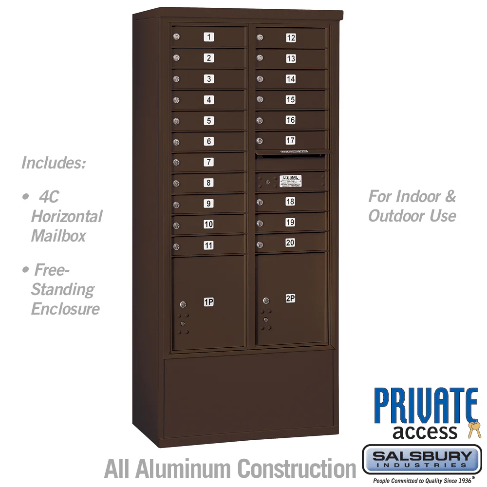 Maximum Height Free-Standing 4C Horizontal Mailbox with 14 Doors in Bronze with Private Access - Image 5