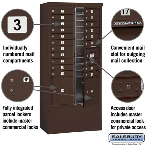 Maximum Height Free-Standing 4C Horizontal Mailbox with 14 Doors in Bronze with Private Access - Image 6