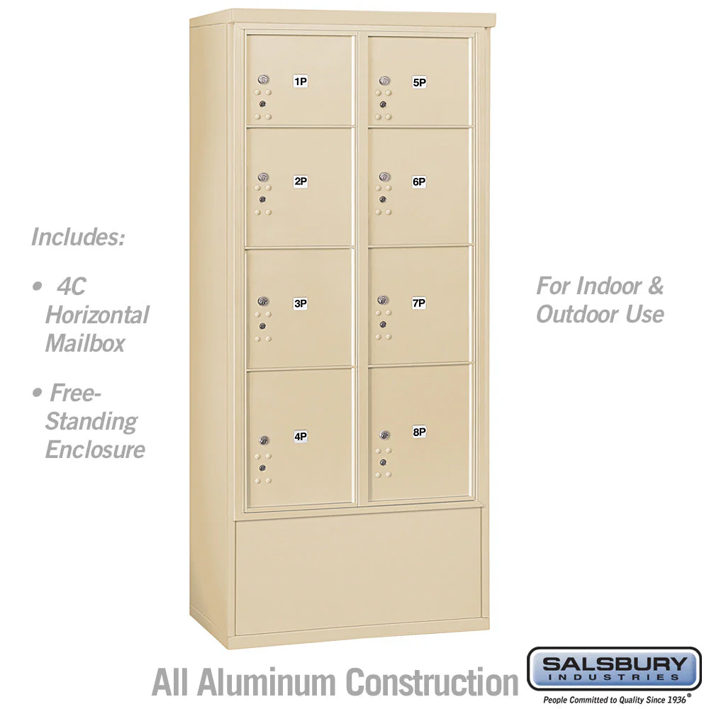 Maximum Height Free-Standing 4C Horizontal Parcel Locker with 8 Compartments in Sandstone