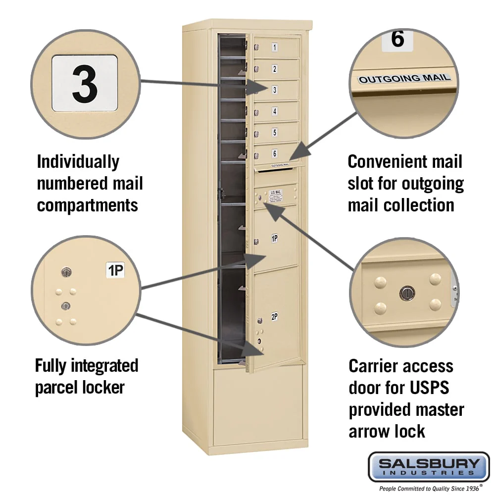 Maximum Height Free-Standing 4C Horizontal Mailbox with 6 Doors and 2 Parcel Lockers in Sandstone - Image 2