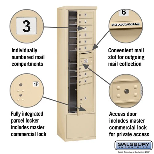 Maximum Height Free-Standing 4C Horizontal Mailbox with 9 Doors and 1 Parcel Locker in Sandstone - Image 2