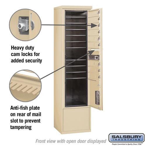 Maximum Height Free-Standing 4C Horizontal Mailbox with 9 Doors and 1 Parcel Locker in Sandstone - Image 3