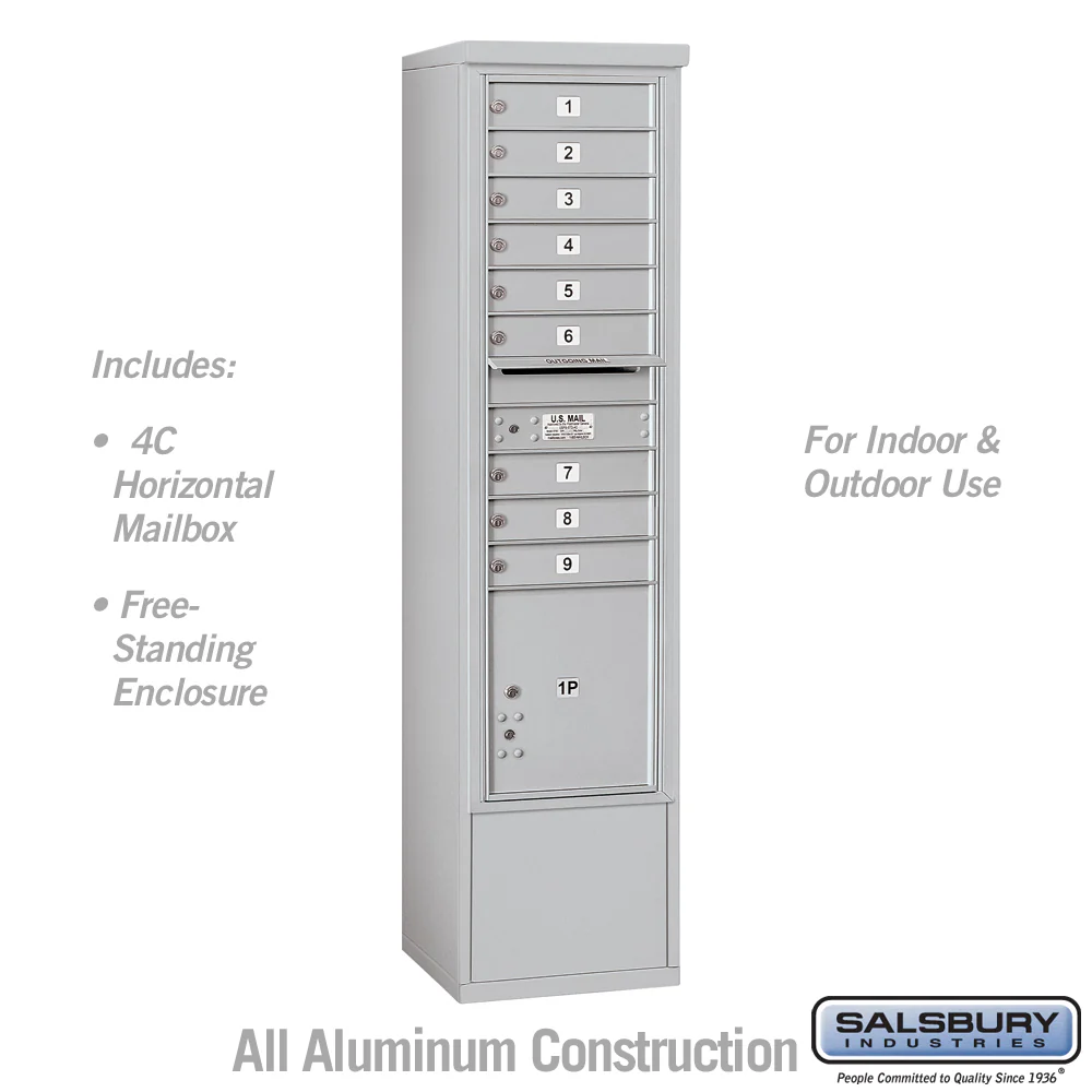 Maximum Height Free-Standing 4C Horizontal Mailbox with 9 Doors and Parcel Locker
