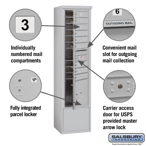 Maximum Height Free-Standing 4C Horizontal Mailbox with 9 Doors and Parcel Locker - Image 2