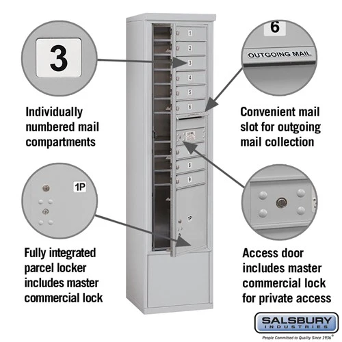 Maximum Height Free-Standing 4C Horizontal Mailbox with 9 Doors and Parcel Locker in Aluminum - Image 2