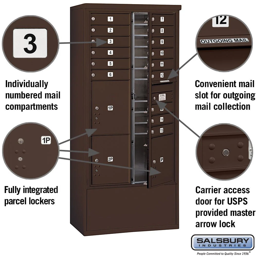 Maximum Height Free-Standing 4C Horizontal Mailbox with Parcel Lockers in Bronze - Image 2