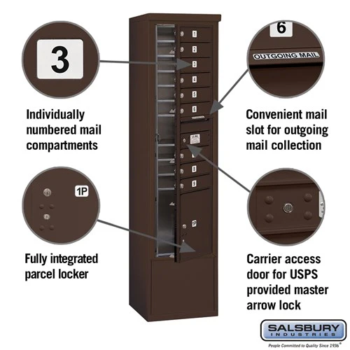Maximum Height Free-Standing 4C Horizontal Mailbox with Parcel Lockers in Bronze - Image 6