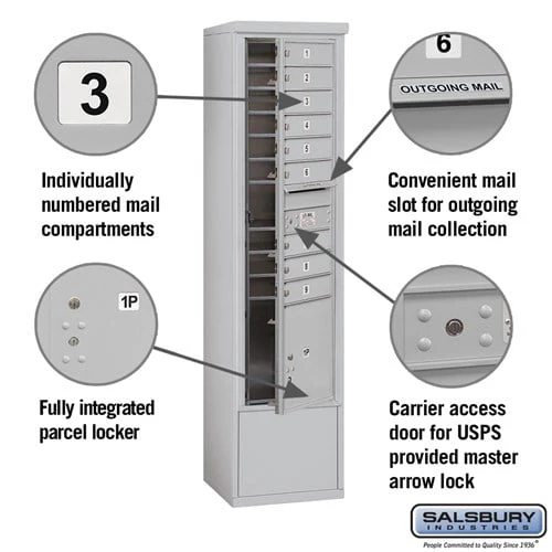 Maximum Height Free-Standing 4C Horizontal Mailbox with 9 Doors and Parcel Locker - Image 2