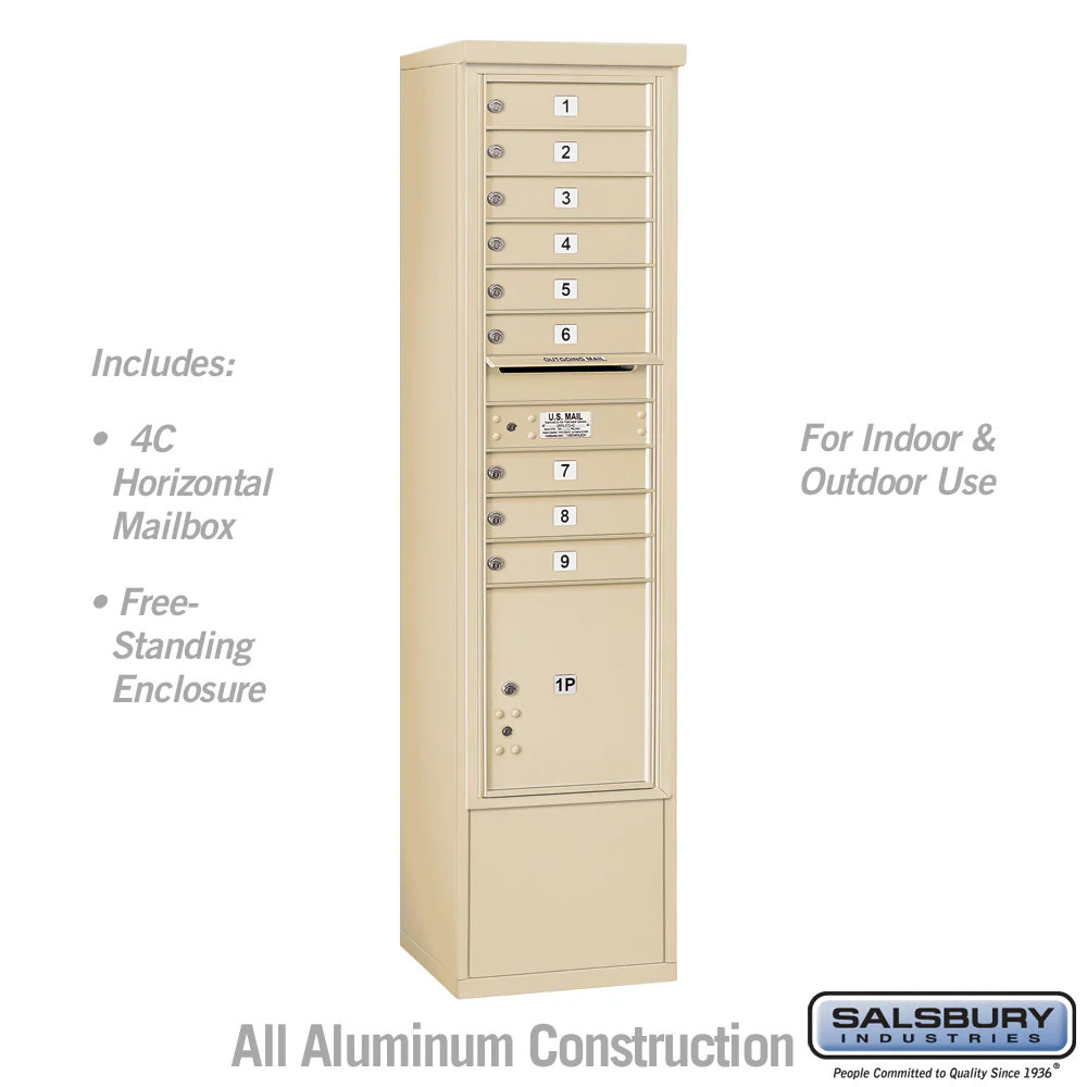Maximum Height Free-Standing 4C Horizontal Mailbox with 9 Doors and Parcel Locker - Image 5
