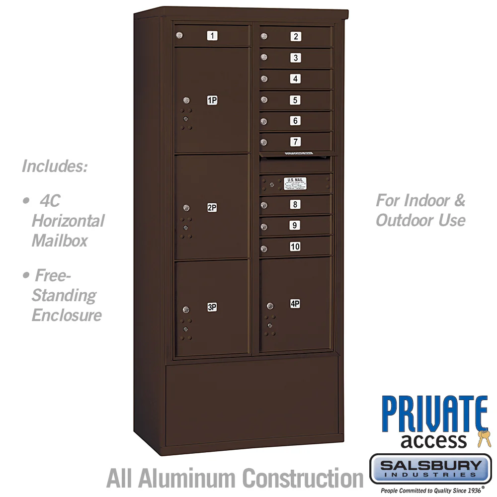 Maximum Height Free-Standing 4C Horizontal Mailbox with Parcel Lockers in Bronze - Image 5