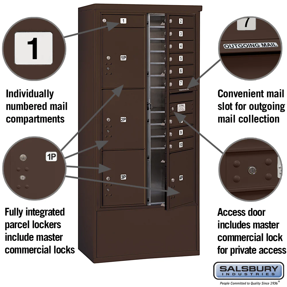 Maximum Height Free-Standing 4C Horizontal Mailbox with Parcel Lockers in Bronze - Image 6