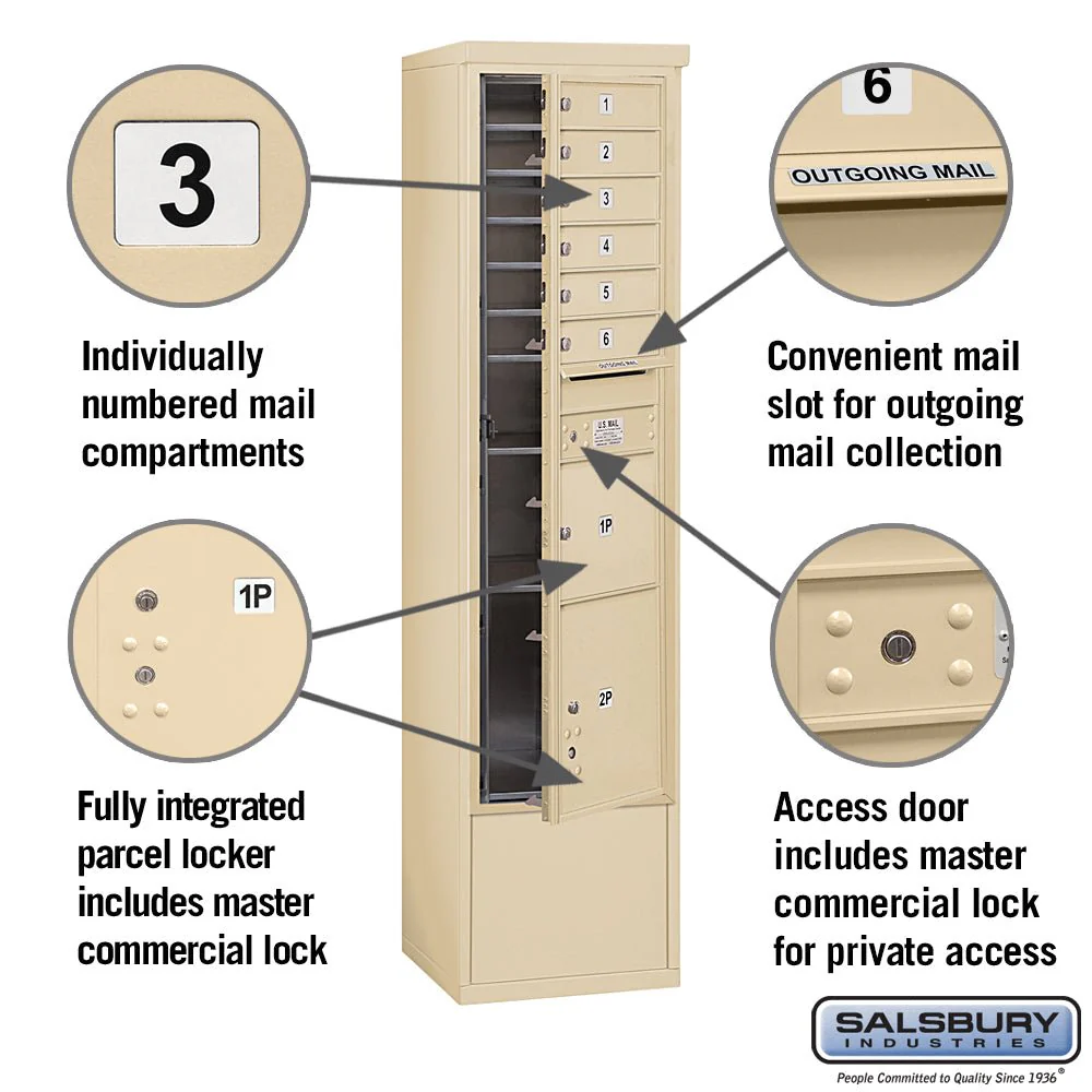 Maximum Height Free-Standing 4C Horizontal Mailbox with Parcel Lockers in Sandstone - Image 2