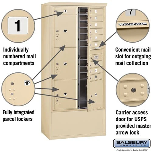 Maximum Height Free-Standing 4C Horizontal Mailbox with Parcel Lockers in Sandstone - Image 2