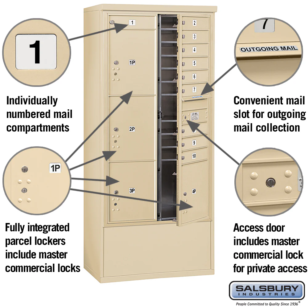 Maximum Height Free-Standing 4C Horizontal Mailbox with Parcel Lockers in Sandstone Private Access - Image 2