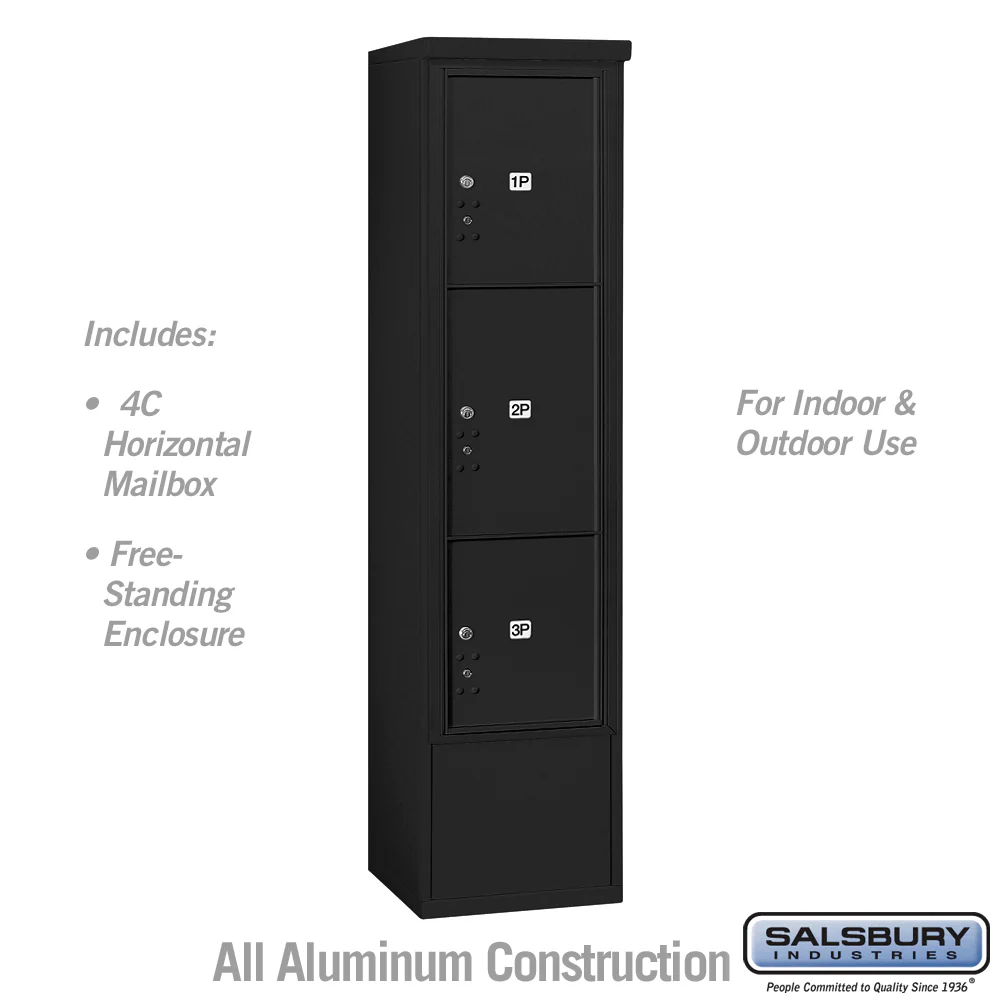 Maximum Height Free-Standing 4C Horizontal Parcel Locker with 3 Parcel Lockers in Black with USPS Access