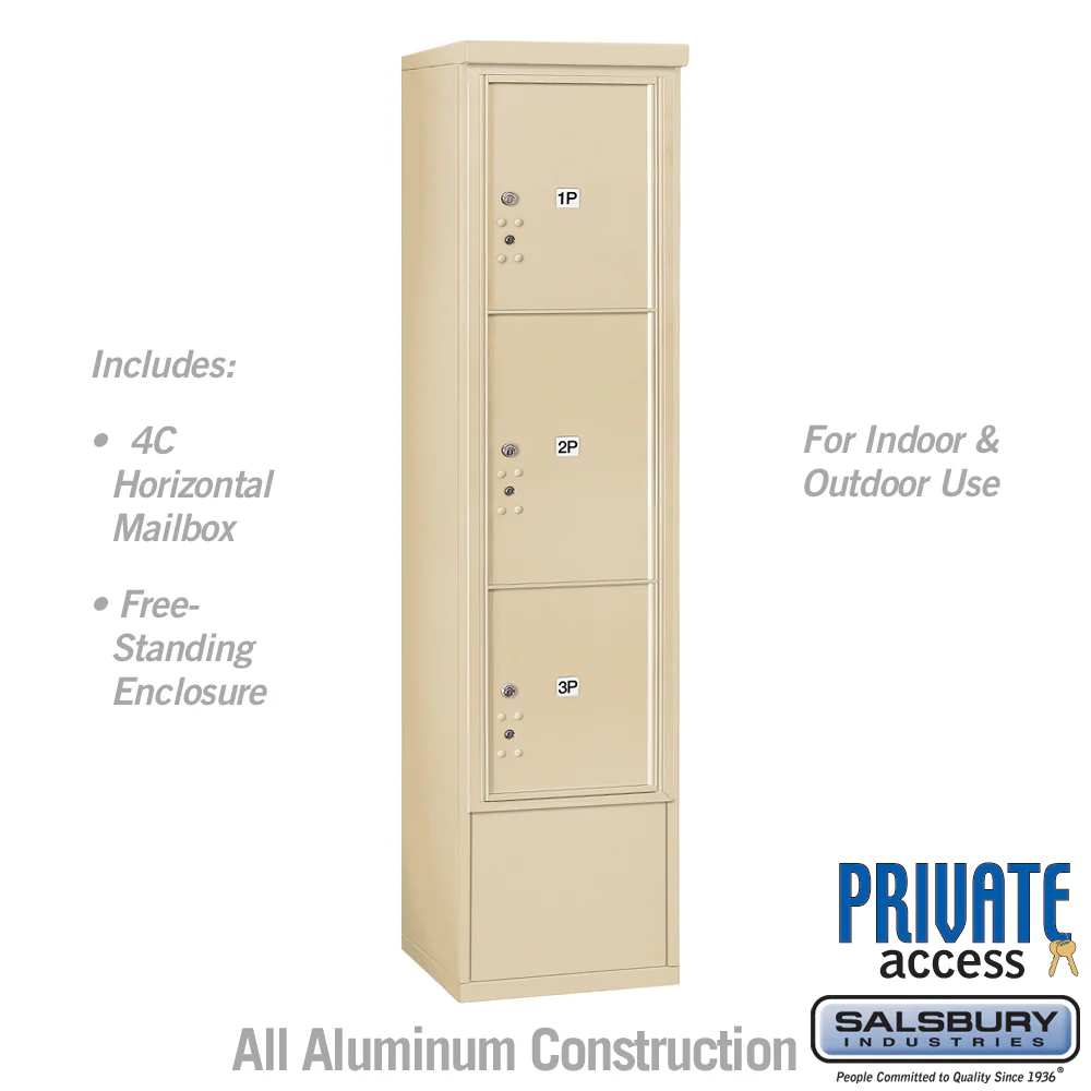 Maximum Height Free-Standing 4C Horizontal Parcel Locker with 3 Parcel Lockers in Sandstone