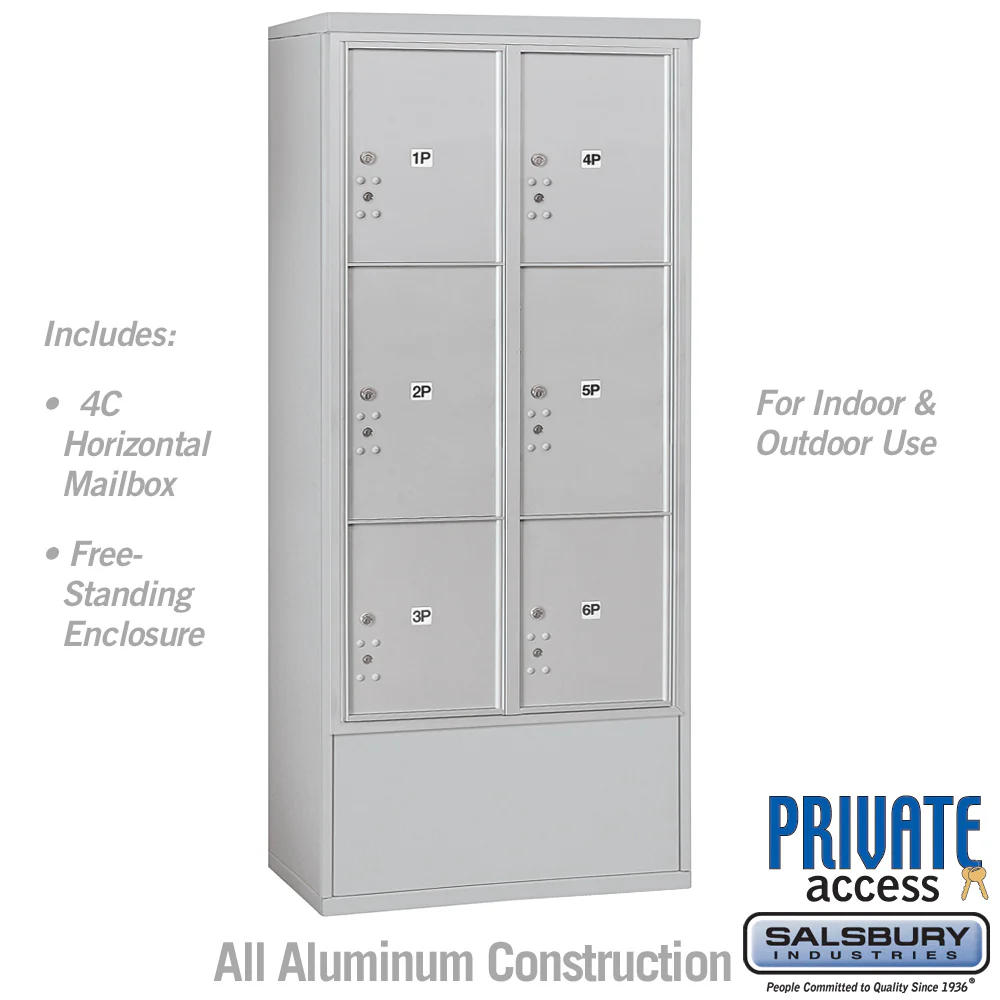 Maximum Height Free-Standing 4C Horizontal Parcel Locker with 6 Parcel Lockers in Aluminum