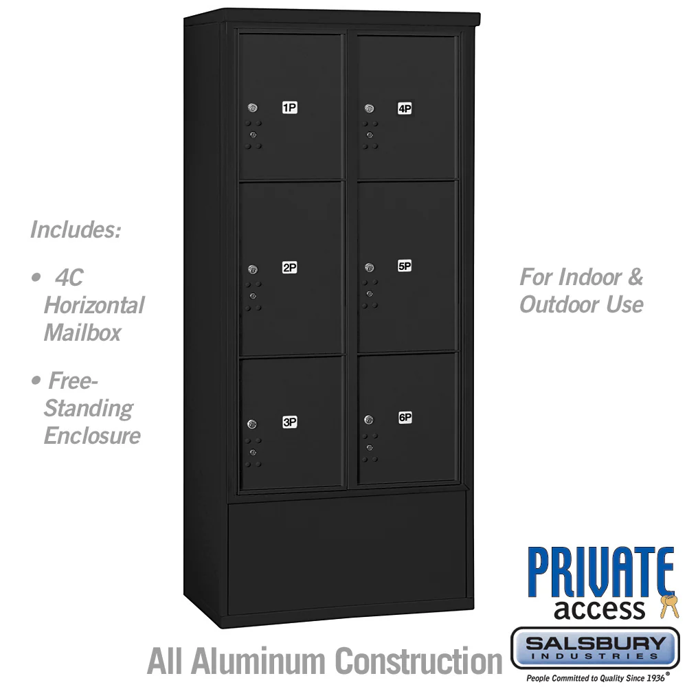 Maximum Height Free-Standing 4C Horizontal Parcel Locker with 6 Parcel Lockers in Black