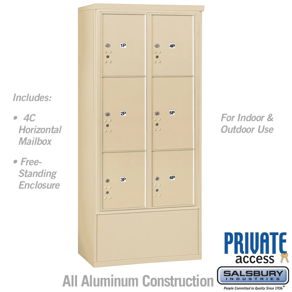 Maximum Height Free-Standing 4C Horizontal Parcel Locker with 6 Parcel Lockers in Sandstone